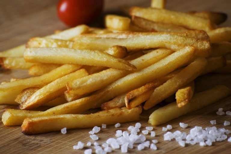 french fries, salt, food